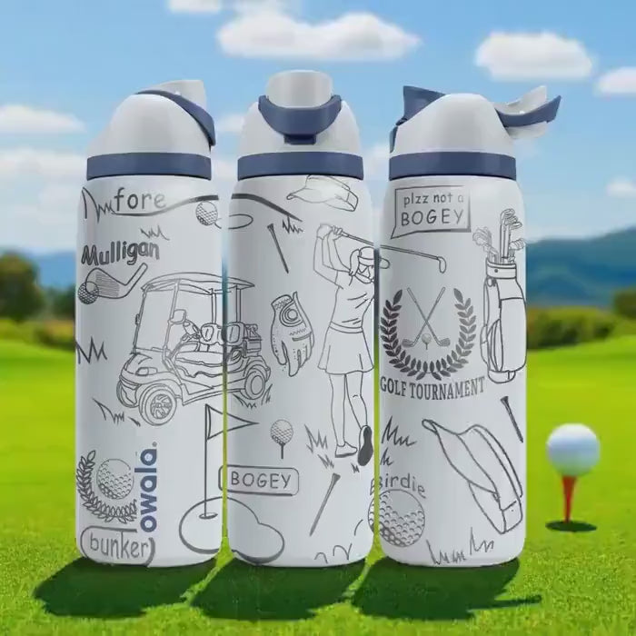 Golf Lady Owala Bottle – Engraved Golf Wrap Design – Sports Stainless Steel Cup 16oz 24oz 32oz 40oz