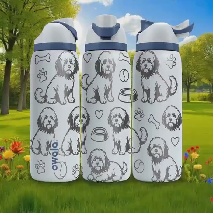 Havanese Dog Engraved Owala Bottle – Cute Fluffy Dog Gift for Pet Lovers – 16oz 24oz 32oz 40oz Personalized Water Bottle